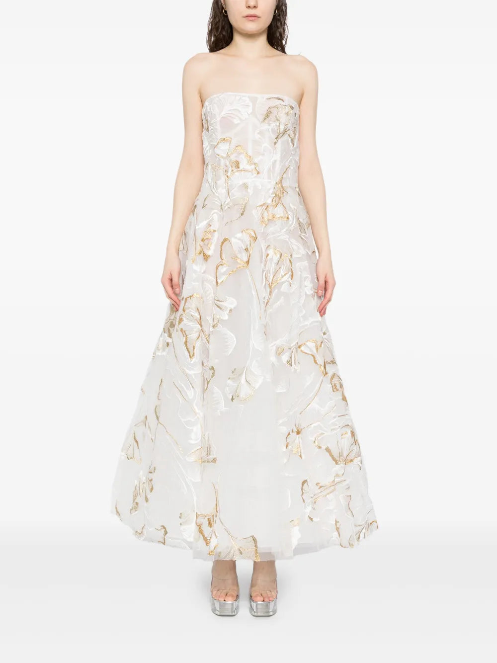Embroidered Strapless Midi Dress