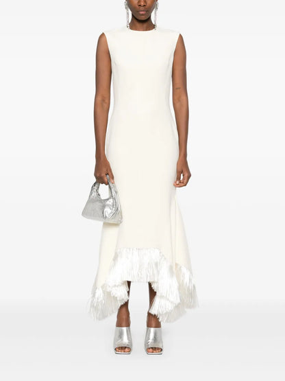 Raffia Fringe-Trim Maxi Dress