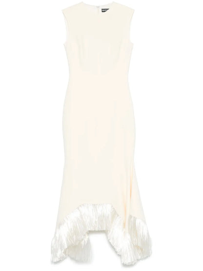 Raffia Fringe-Trim Maxi Dress