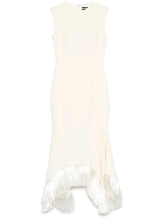 Raffia Fringe-Trim Maxi Dress