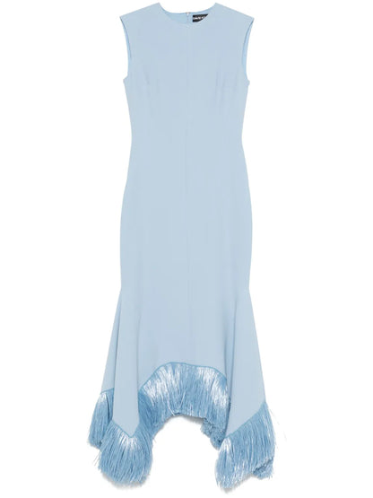 Raffia Fringe-Trim Maxi Dress
