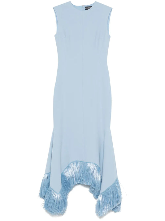 Raffia Fringe-Trim Maxi Dress