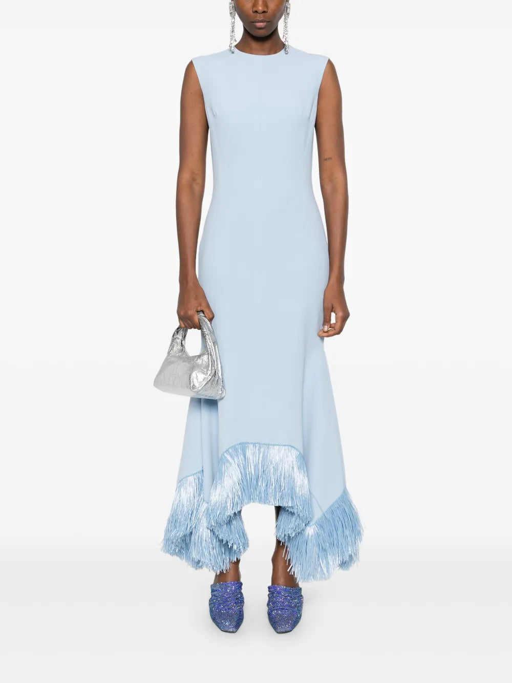 Raffia Fringe-Trim Maxi Dress