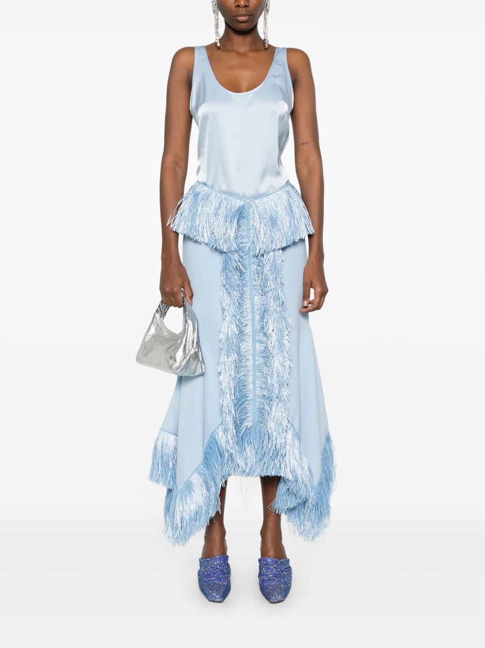Fringe-Trim Midi Skirt