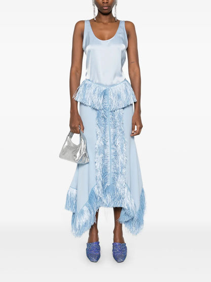 Fringe-Trim Midi Skirt