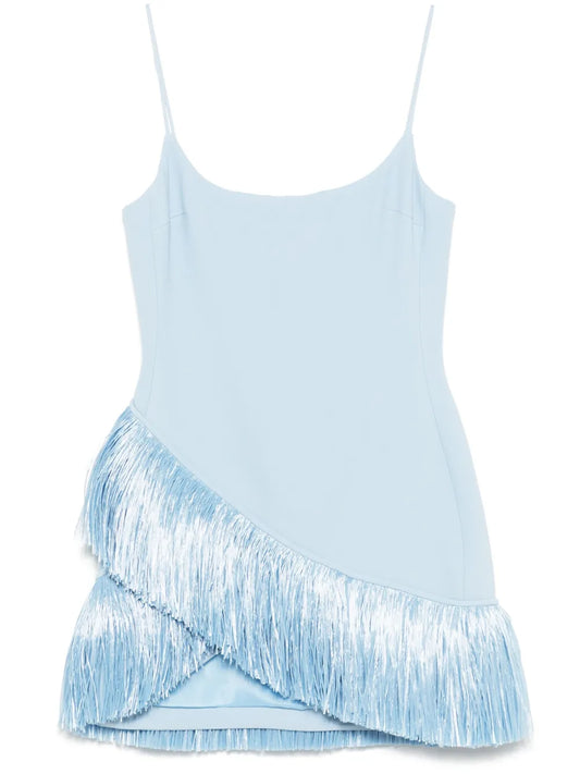 Raffia Fringe-Trim Mini Dress