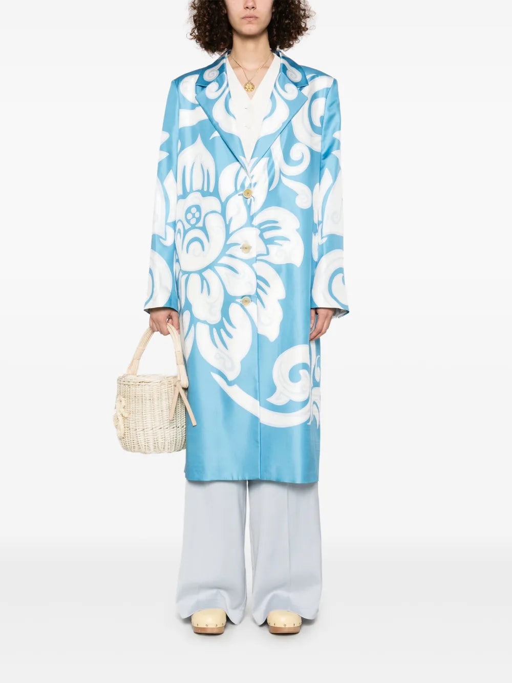 Graphic-Print Silk Coat