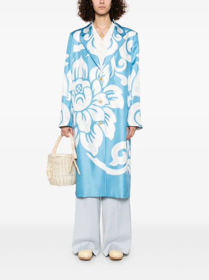Graphic-Print Silk Coat