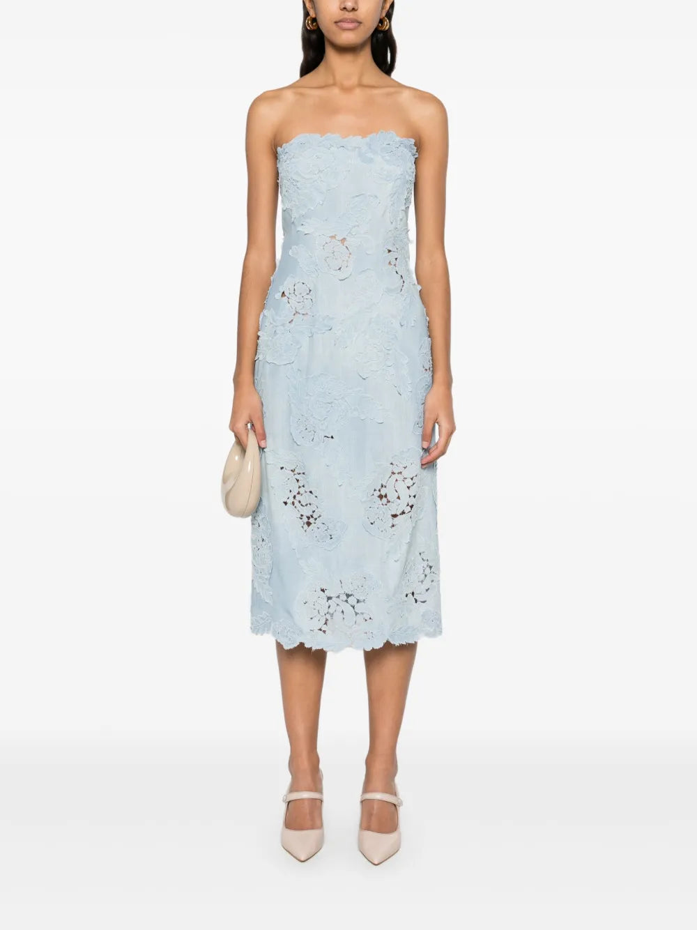 Floral-Appliqué Midi Dress