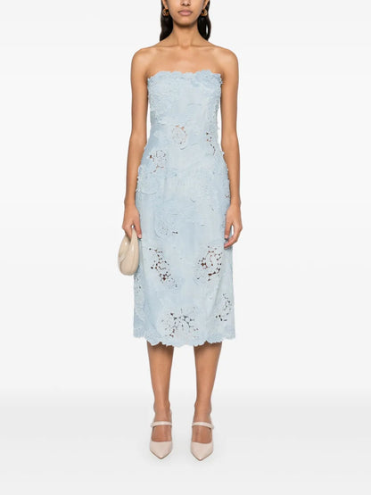 Floral-Appliqué Midi Dress