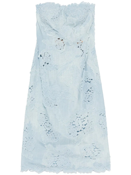 Floral-Appliqué Midi Dress