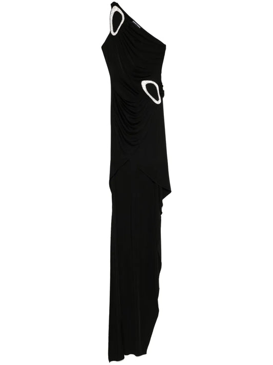 Crystal-Buckle Asymmetric Gown