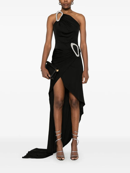 Crystal-Buckle Asymmetric Gown