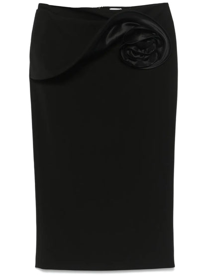 Floral-Appliqué Midi Skirt