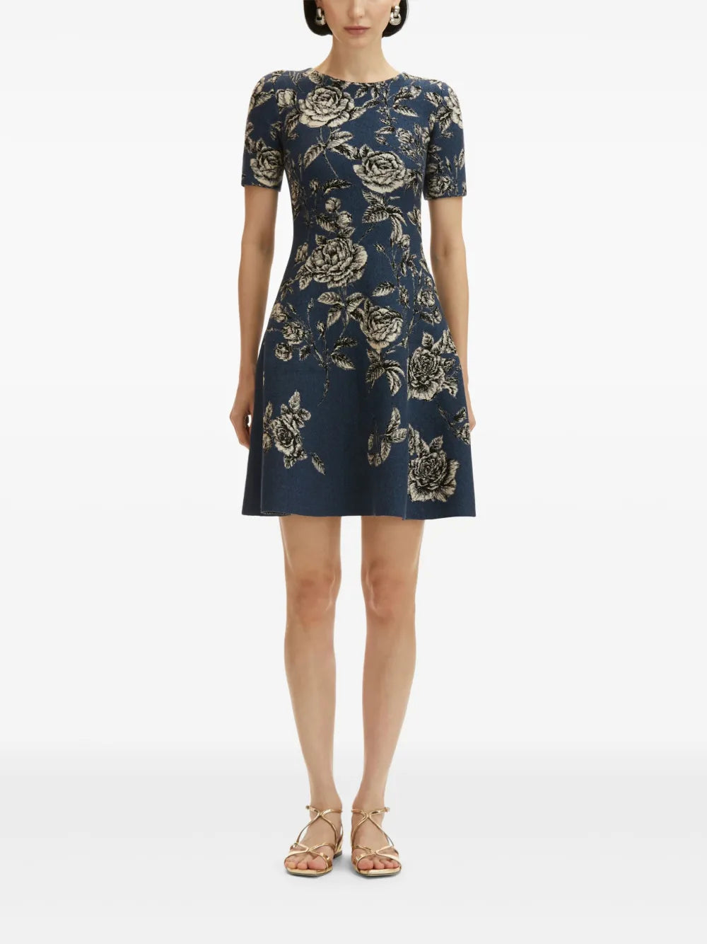 Rose-Print Jacquard Mini Dress
