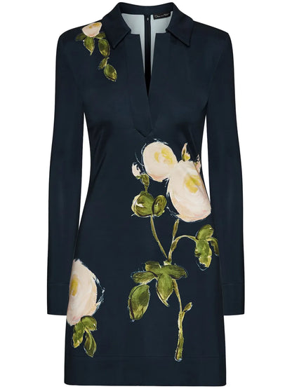 Rose-Print Jersey Mini Dress