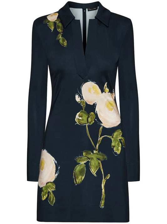 Rose-Print Jersey Mini Dress