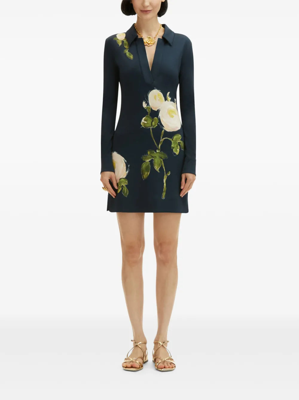 Rose-Print Jersey Mini Dress