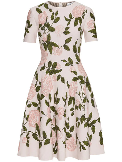 Rose-Jacquard Midi Dress
