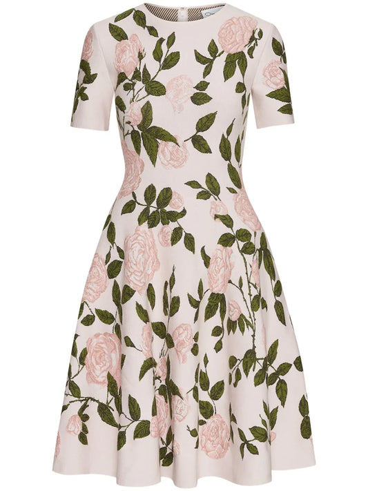 Rose-Jacquard Midi Dress