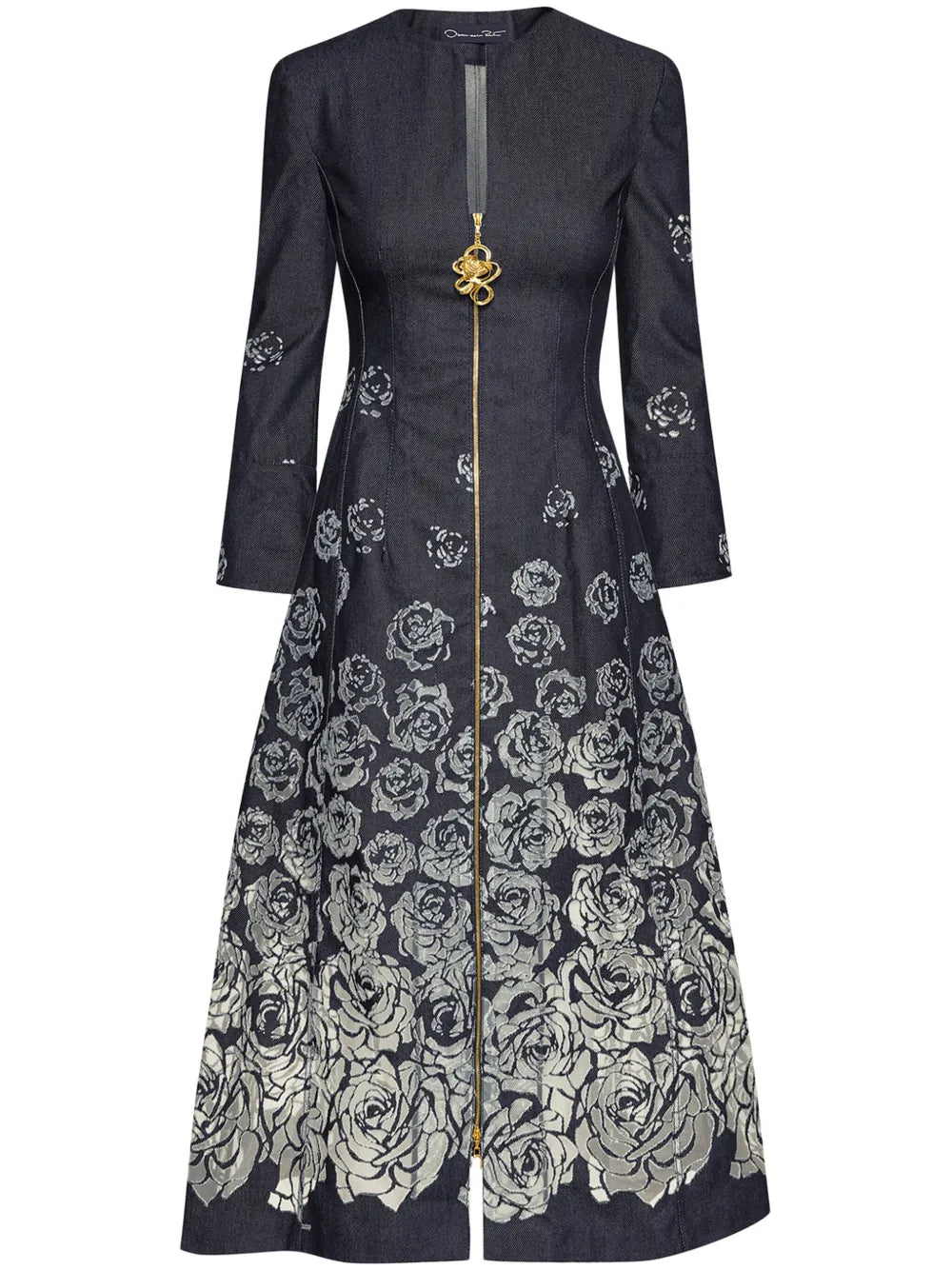 Rose-Motif Devoré-Effect Midi Dress