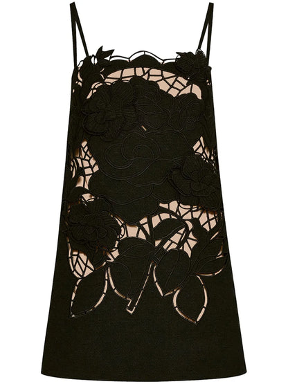 Rose-Motif Cut-Out Mini Dress