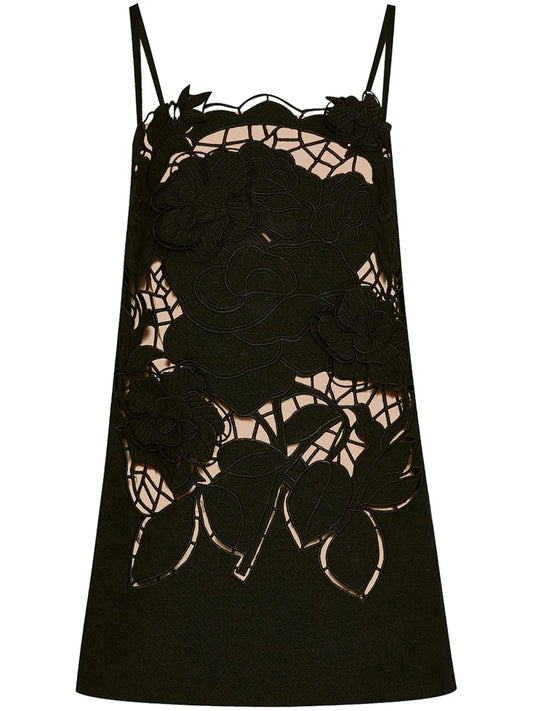 Rose-Motif Cut-Out Mini Dress