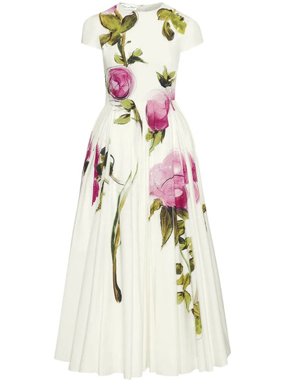 Rose-Print Poplin Maxi Dress