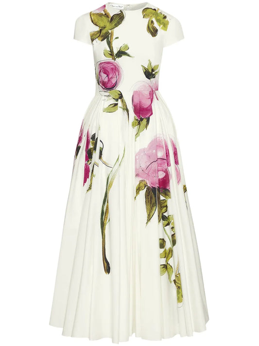Rose-Print Poplin Maxi Dress