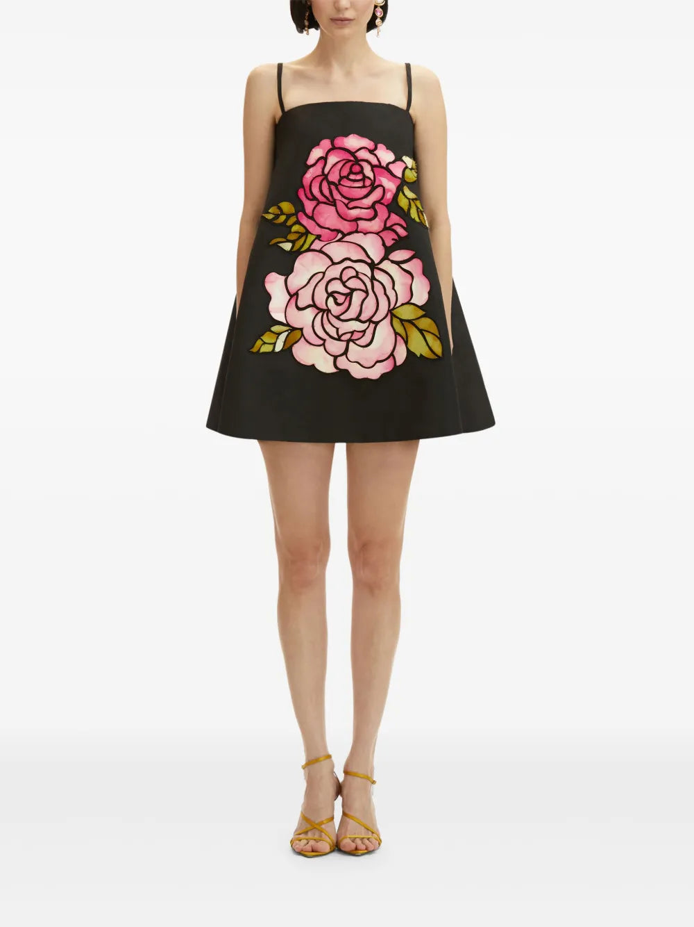 Rose-Print Trapeze Mini Dress