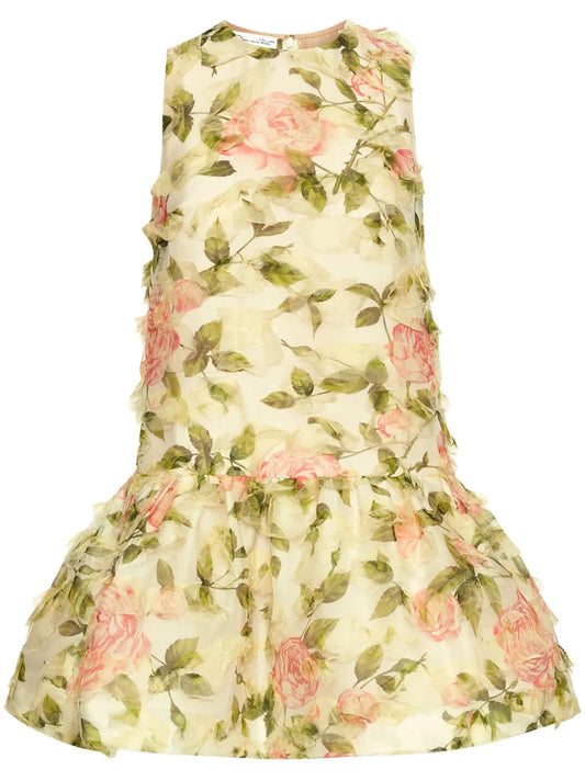 Rose-Print Fil-Coupé Mini Dress