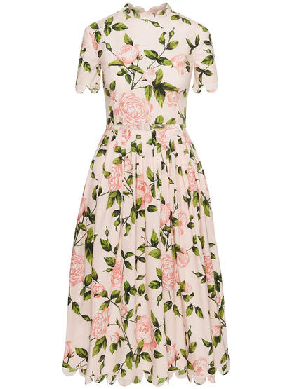 Rose-Print Poplin Midi Dress