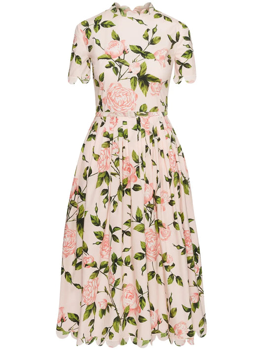 Rose-Print Poplin Midi Dress