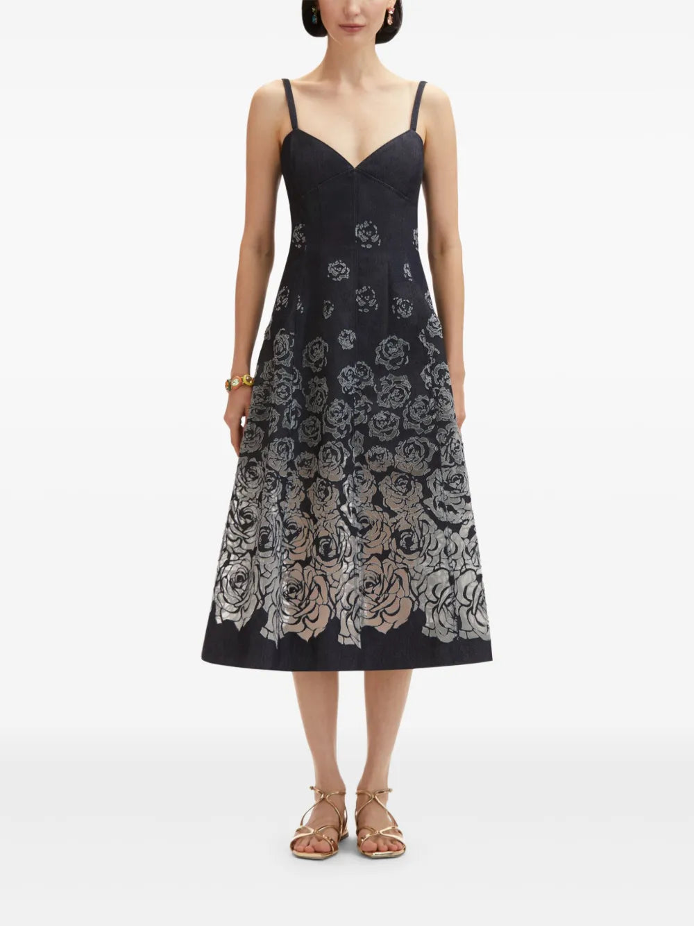 Devoré-Effect Denim Midi Dress