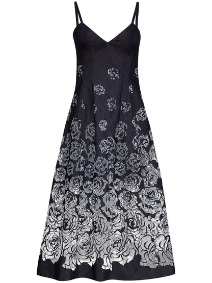 Devoré-Effect Denim Midi Dress