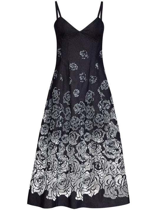 Devoré-Effect Denim Midi Dress