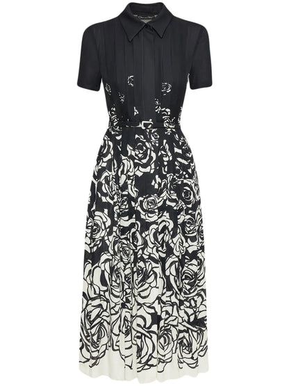 Rose-Print Midi Dress