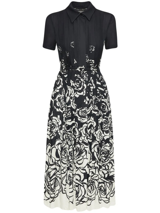 Rose-Print Midi Dress