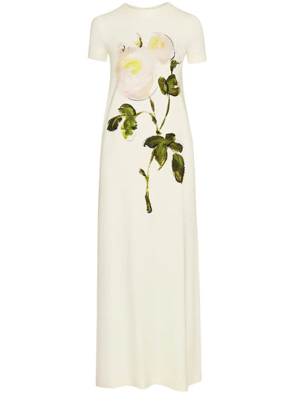Rose-Print Jersey Maxi Dress
