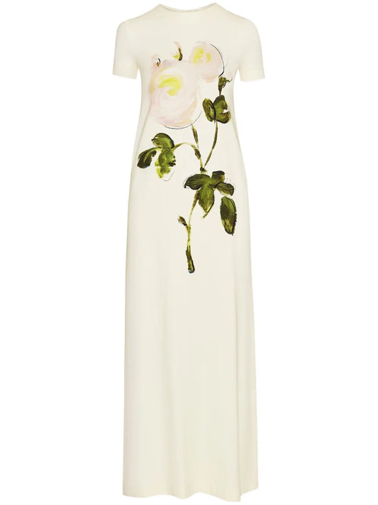 Rose-Print Jersey Maxi Dress