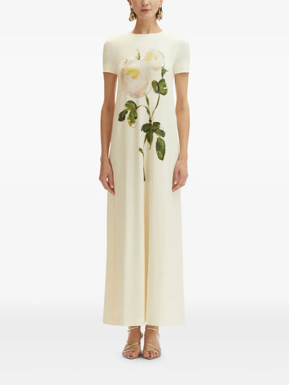 Rose-Print Jersey Maxi Dress