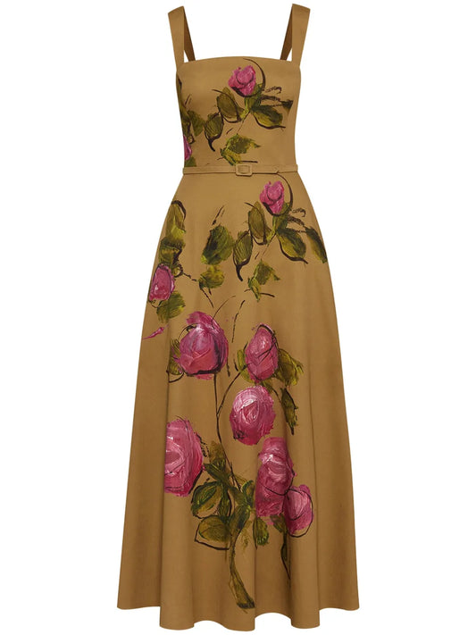 Rose-Print Twill Maxi Dress