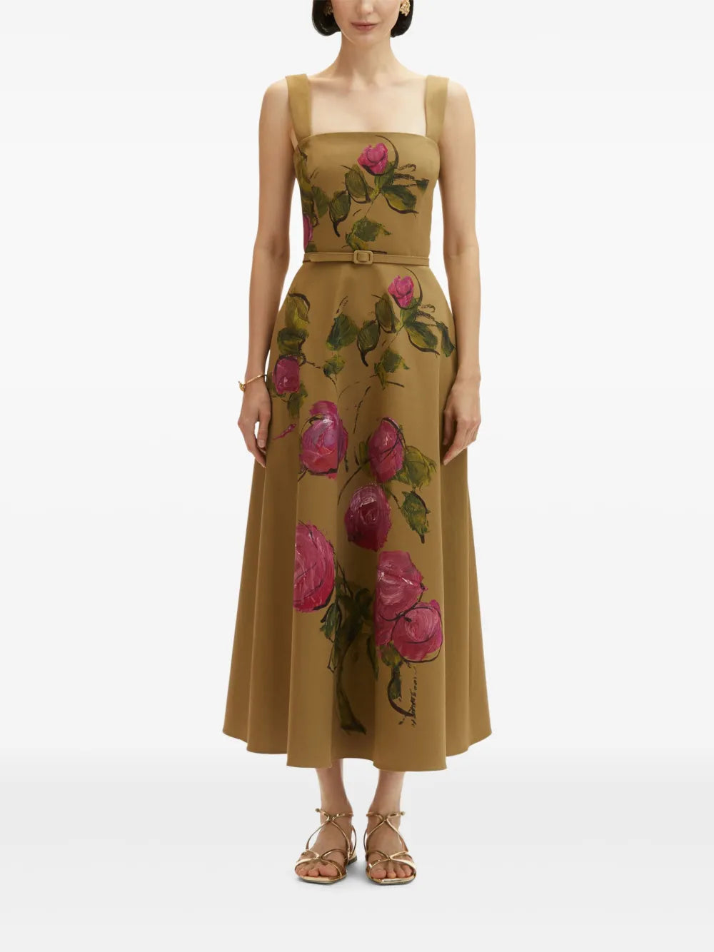 Rose-Print Twill Maxi Dress