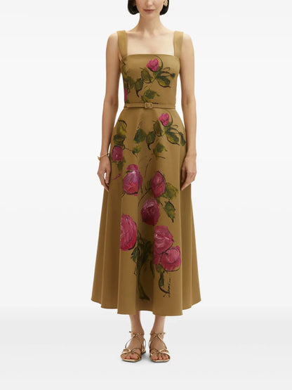 Rose-Print Twill Maxi Dress