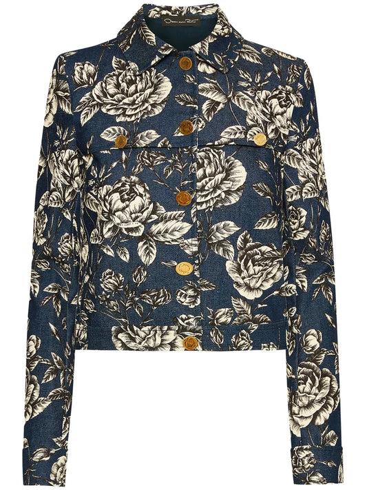 Rose-Print Denim Jacket