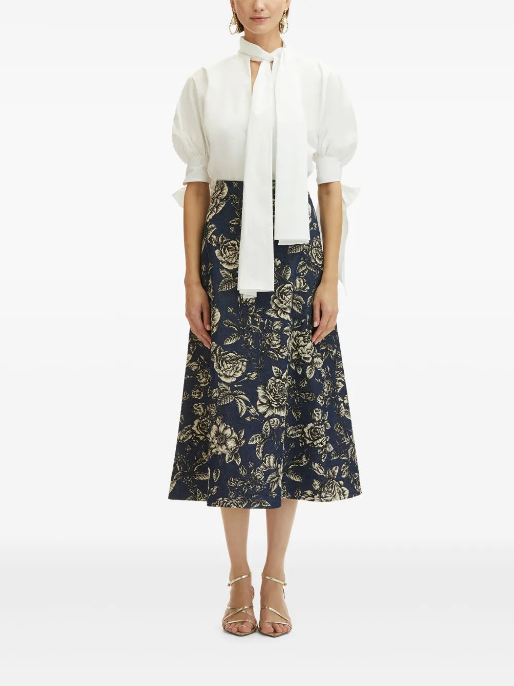 Rose-Print Denim Skirt