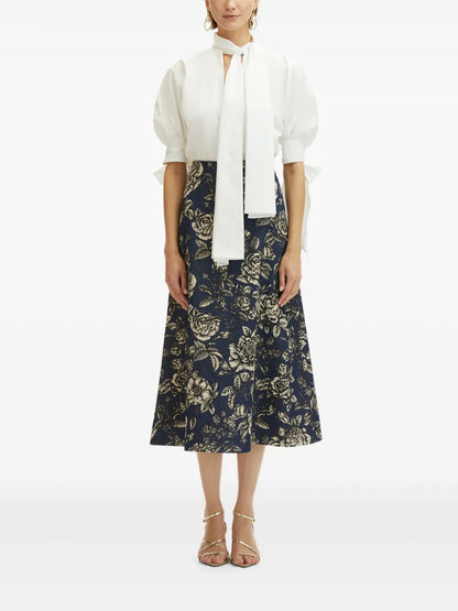 Rose-Print Denim Skirt