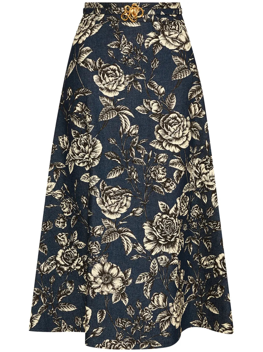 Rose-Print Denim Skirt