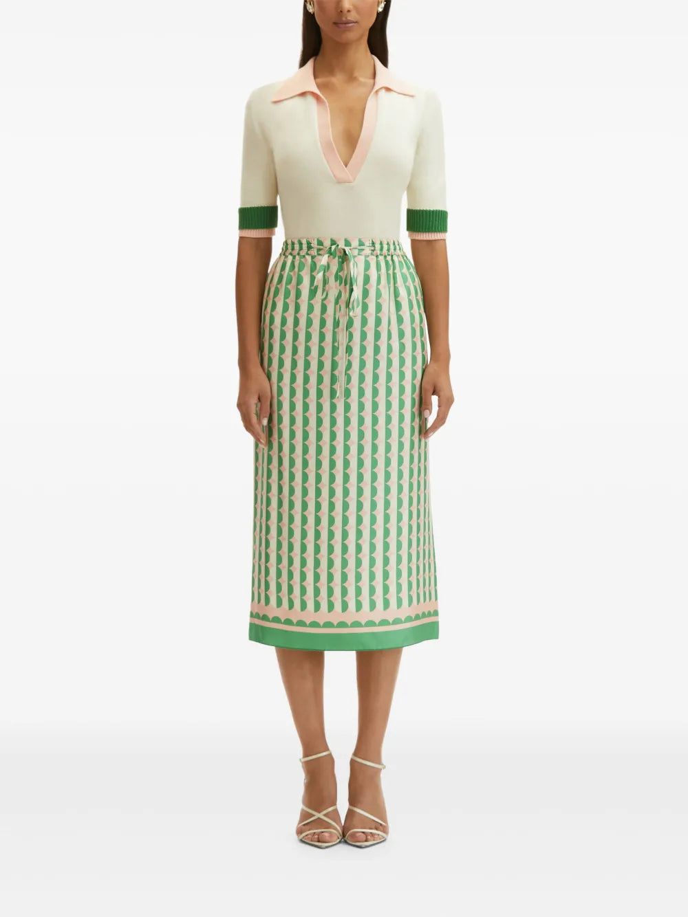 Geometric-Print Silk Skirt
