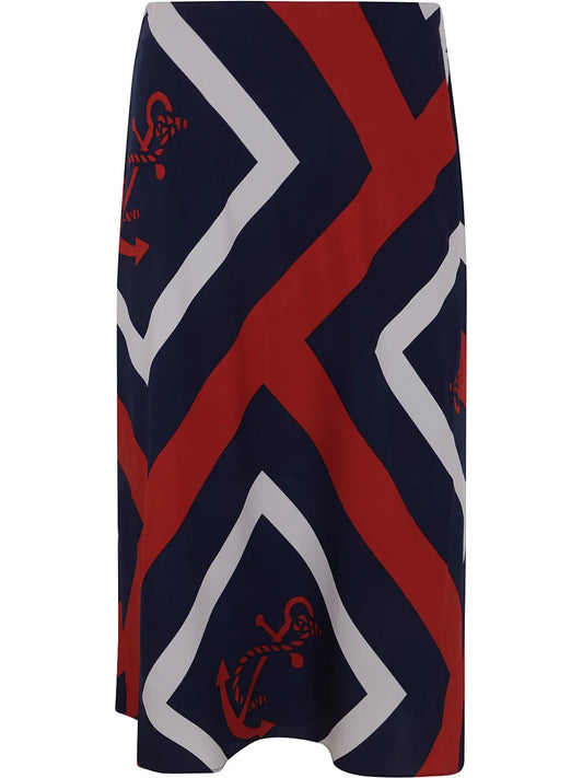 Anchor-Print Midi Skirt